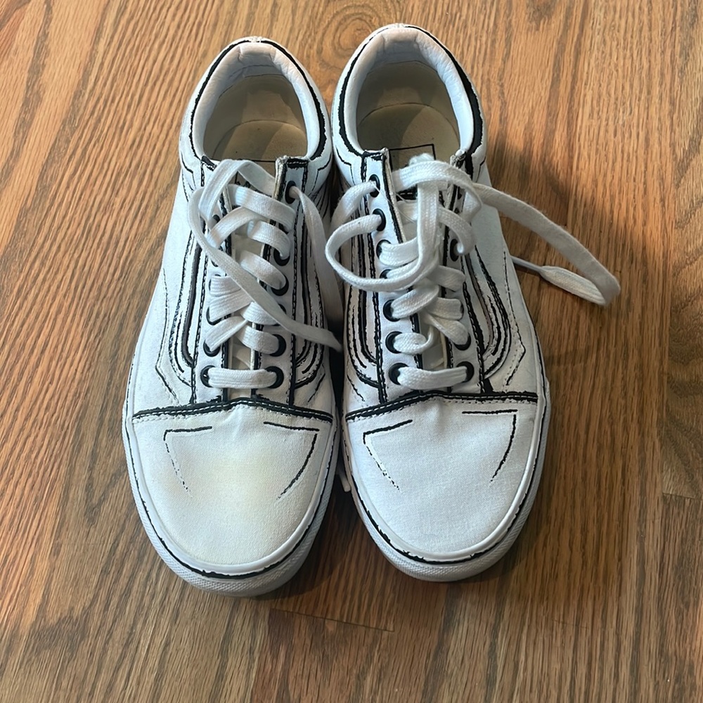 White with black trim Van sneakers. Mens size 7